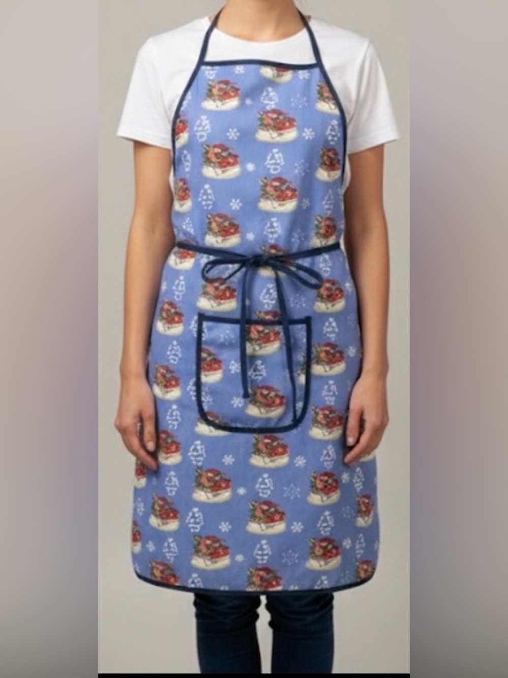 Festive Blue Apron with Holiday Print